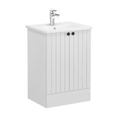 Vitra Root Groove 69332 Lavabo Dolabı, Kapaklı, 60 Cm,Yerden, Mat Açık Gri, Yuvarlak Lavabolu